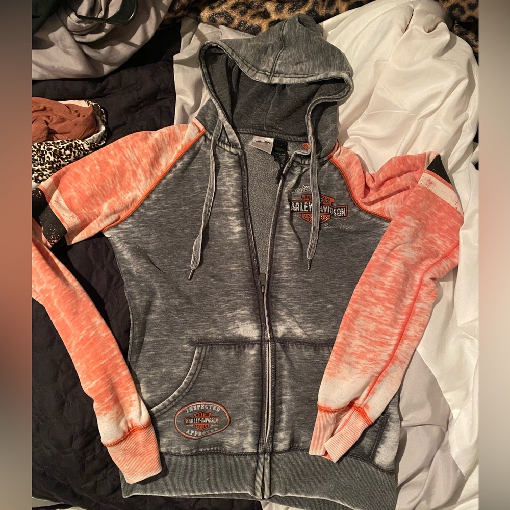 Harley Davidson zip up hoodie shirt top rhinestone